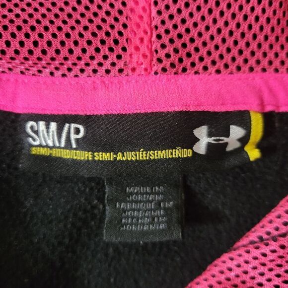 Under Armour® Women's Black Long Sleeve Pink Mesh Lined Hoodie - Picture 2 of 14